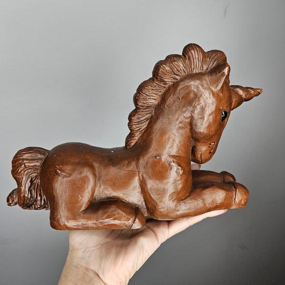 Vintage Unicorn Chocolate Brown Resin (?) Statue Figure Fairycore 9.5" x 6.5" - Picture 3 of 7